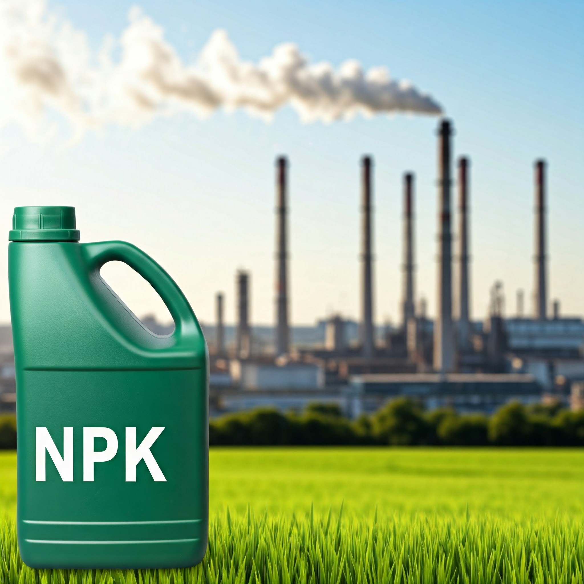 lahev hnojiva v pozadí chemička